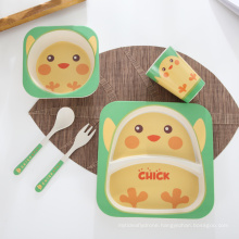 5pcs/sets Baby Kids Dish Natural Bamboo Fiber Tableware Dinner Set